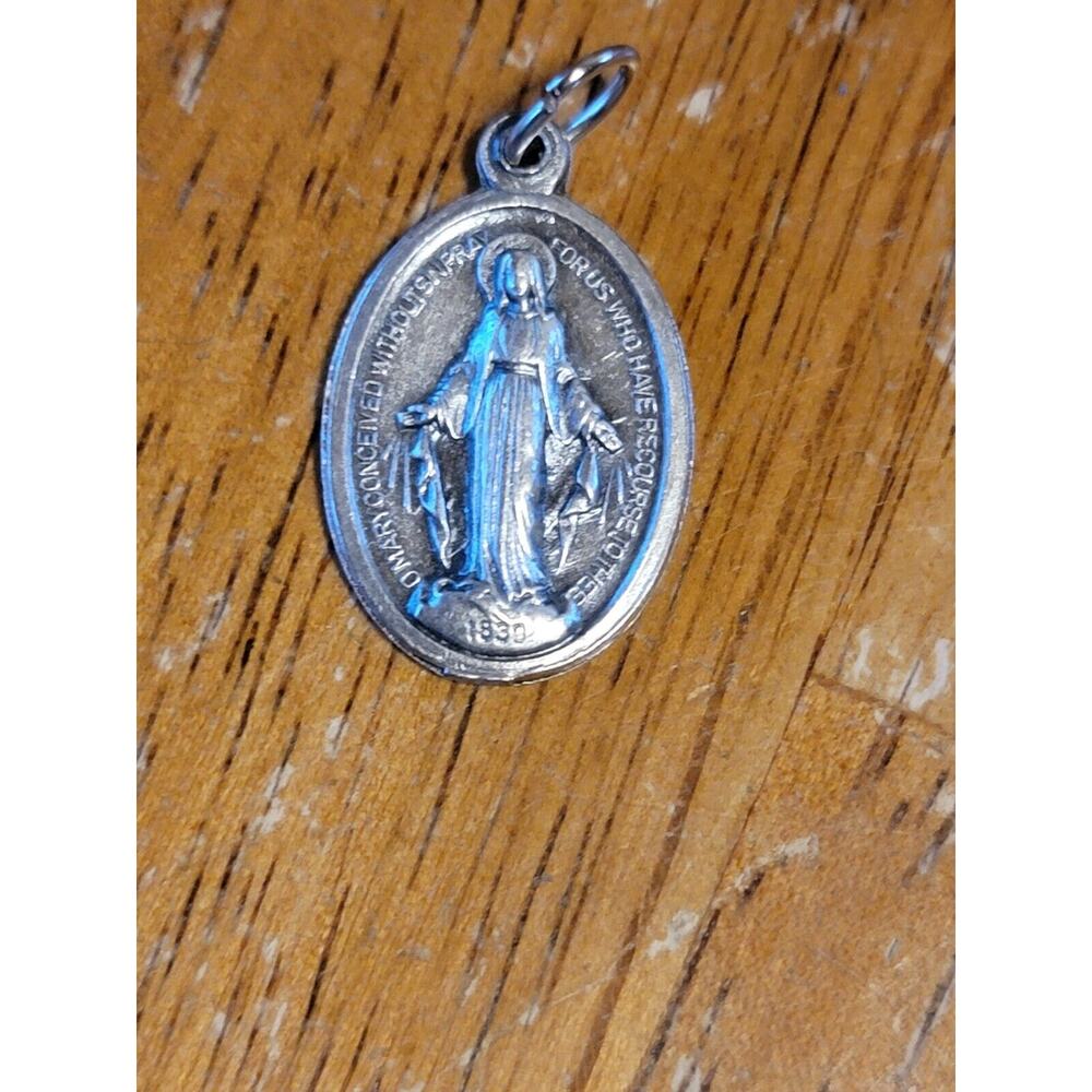 Vintage St. Mary Miraculous Silver Italy Pendant